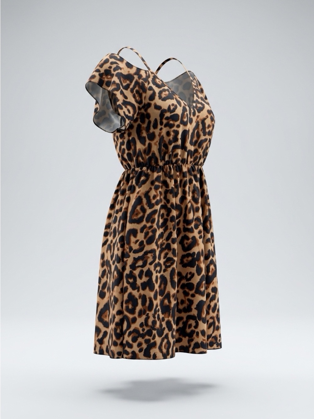 SHEIN Leopard Print V-Neck Mini Dress in Tan and Black